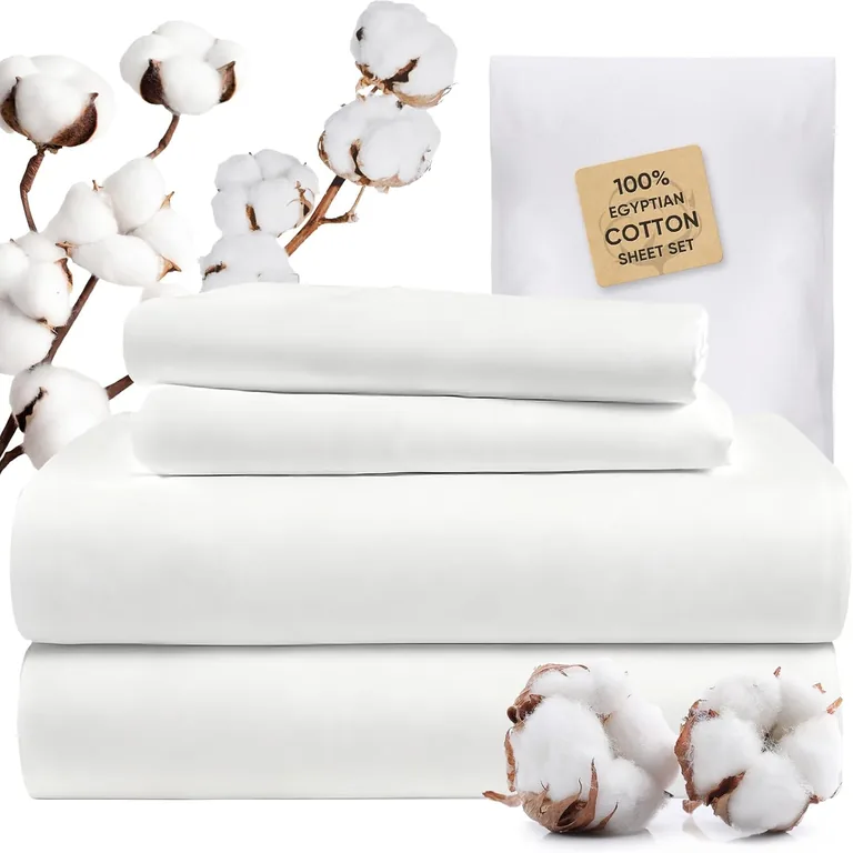 TWK jogo de cama 1200 fios 100% algodão egípcio, bolso profundo, com saco de lavanderia, branco King
