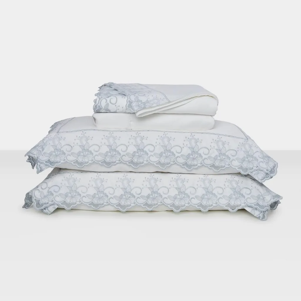 Artelasse Azzurra Branco Azul Bordado Queen 300 fios algodão egípcio
