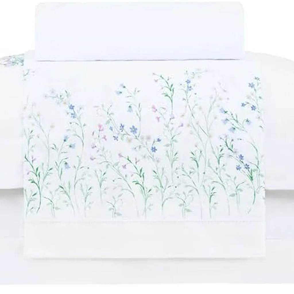 Buddemeyer Cetim Blue Daisy Pc Queen 300 fios algodão egípcio