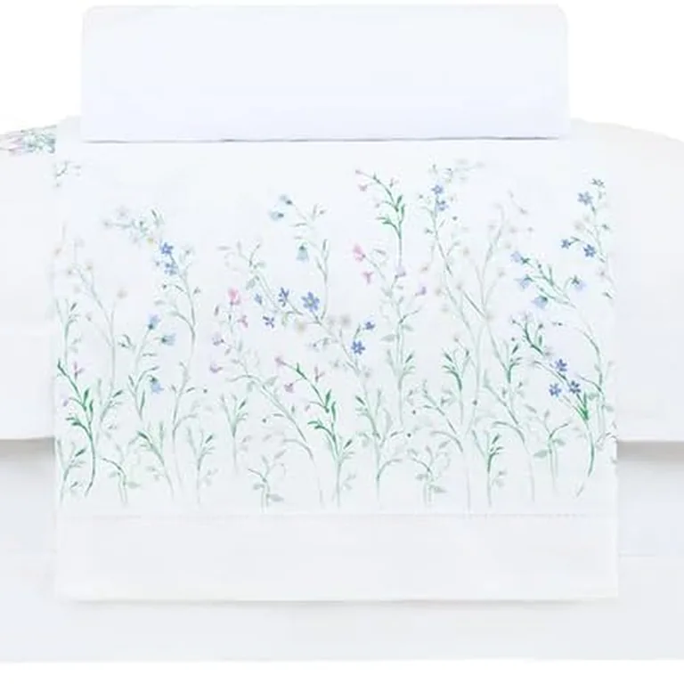 Buddemeyer jogo de cama Queen cetim 300 fios Blue Daisy 100% algodão, 4 peças