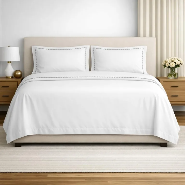 Jogo de cama Queen 300 fios algodão egípcio cetim branco