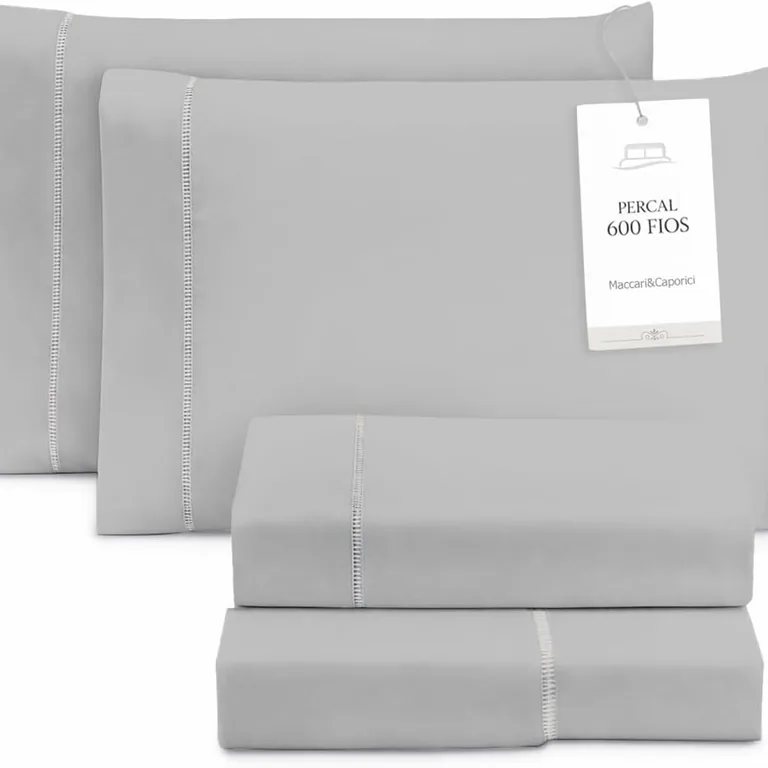 Jogo de lençol Cama Box Queen 4 peças Percal 600 fios Toque Macio cinza